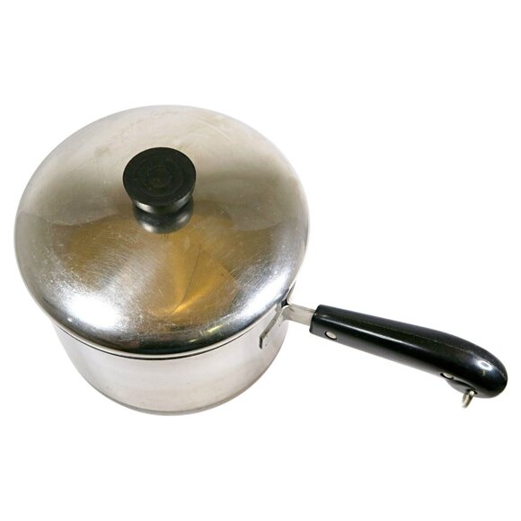 Revere Ware 1801 3 Qt Saucepan with Lid and Double Boiler Insert Pre 1968 - Picture 2 of 10